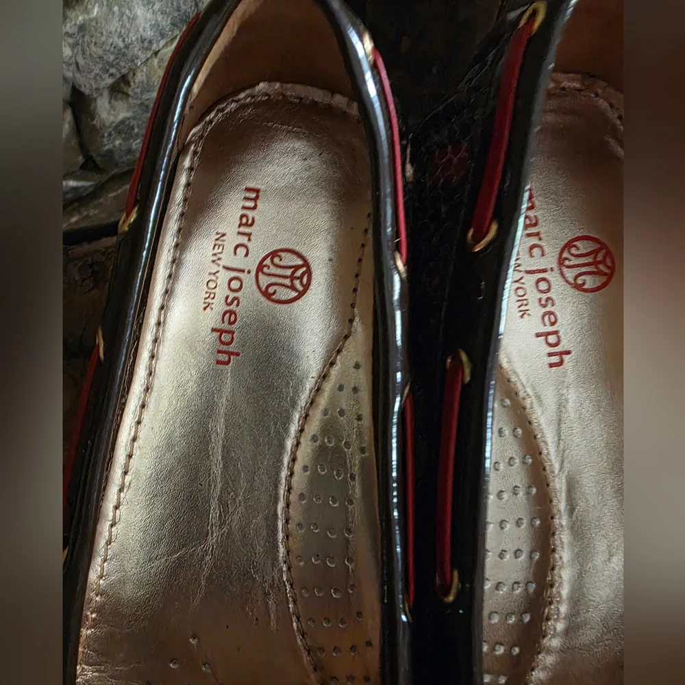 Marc Joseph Black and Red Snakeskin Flats - Picture 2 of 8